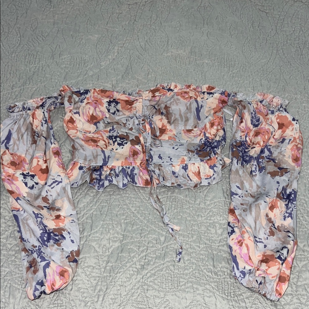 Pink Lily Floral Off-Shoulder Cropped Blouse